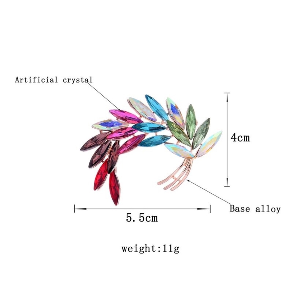 Colorful Crystal Rhinestone Leaf Brooch - Picture 5 of 5